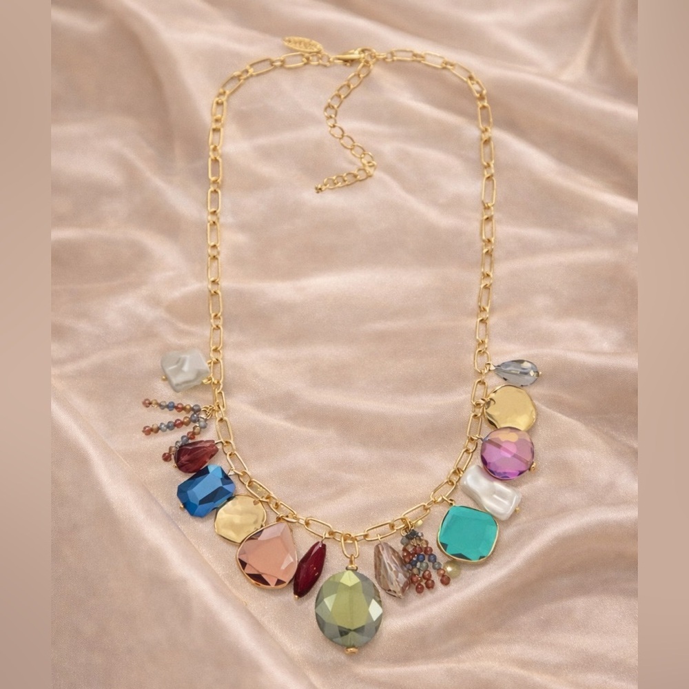Modern Gold Multicolor Gemstone Necklace